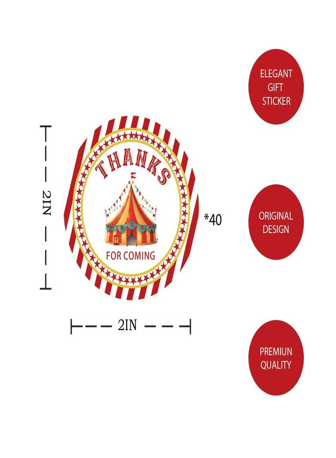 FORSHEEP 40pcs Carnival Thank You Stickers, Circus Party Round Stickers, Circus Tent Gift Labels for Birthday/Carnival Themed Party Favors - Image 2